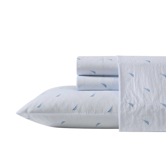Juego de sábanas Nautica Twin XL, 100% algodón, percal, rayas