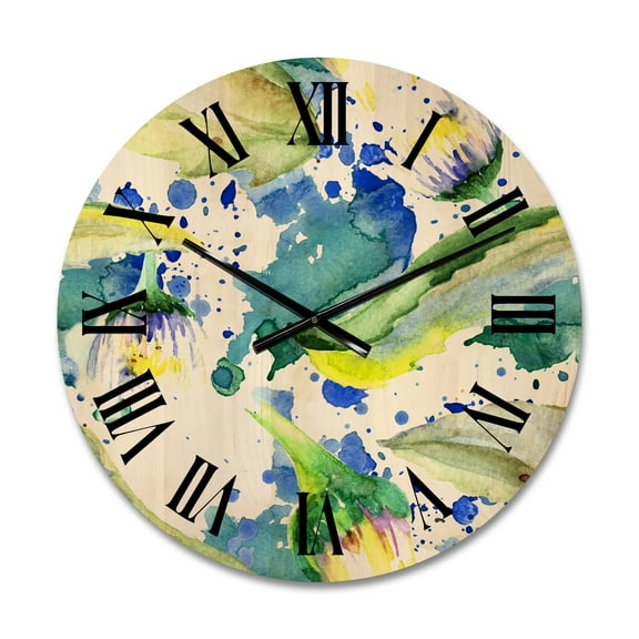 Designart 'Aquarelle Impression of Daisy Flowers I' Traditional Wood Wall Clock