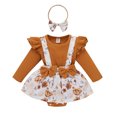 thumbnail image 2 of Faithtur Tenue pour Bébé Fille, Barboteuse à Bretelles Florale + Bandeau, 2 of 7