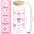 thumbnail image 5 of Coquette Pink Bow Glass Cup with Lid and Straw, 16 Oz Cute Glass Coffee Cup Featuring Inspirational Bible Verse, Girly Preppy Design Aesthetic Iced Coffee Tumbler Perfect Gifts for Teen Girls Women, 5 of 7