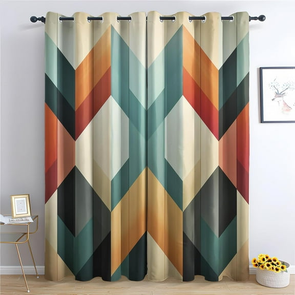 Mid Century Curtains for Living Room, Modern Geometric Blackout Curtains for Bedroom Retro Abstract Decor Window Curtains,Grommet Drapes 2 Panels Set-42"W x 96"L (Pack of 2)