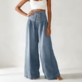 thumbnail image 2 of HSMQHJWE Jeans à Jambe Grand pour Femmes Taille Haute Raccourcis à Enfiler Jeans Taille Élastique à Cordon Pantalon en Denim Extensible, 2 of 7