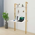 thumbnail image 4 of Wall Mount Desk 2-Shelf Ladder Desk Shelf Desk Small Writing Desk Wall Table Computer Laptop Desk with Shelves Industrial Bookcase Desk Floating Pipe Table with Storage (Gold, Whit, 4 of 7