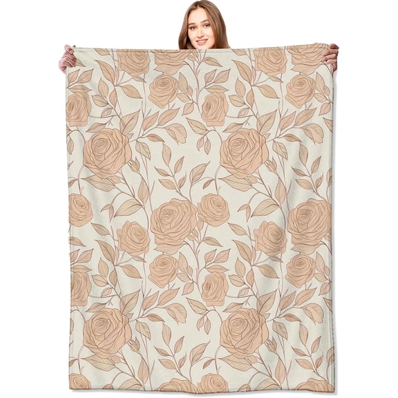 Elegant Rose Blanket Floral and Leaf Flower Throw Blankets,Birthday Gifts for Girls Women & Nature Lovers,Lightweight Soft Fleece for Sofa Couch Bed Room Travel Decor 40x50in