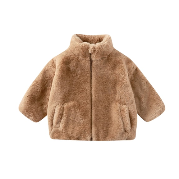 Zpanxa Kids Fleece Jacket Stand Collar Full Zip Plush Warm Solid Winter Coat with Pockets