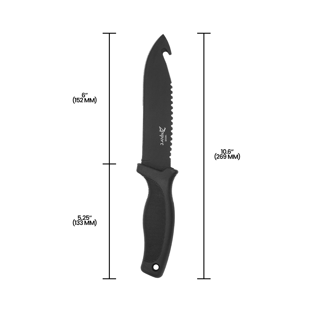 Zenport 14032E Hunting Knife with Sheath, 10.6-Inch, 5.9 Inch Stainless Steel Blade, Black - 12 Pack