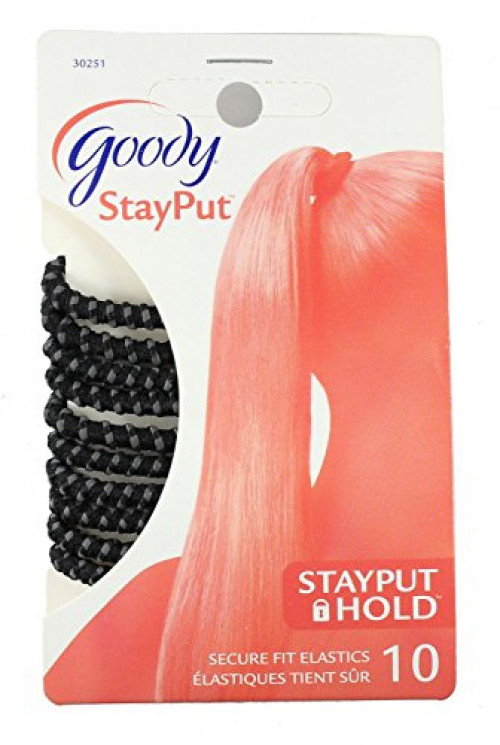 Goody Slide Proof Hair Tie Elastics, 4mm, Black, 10count