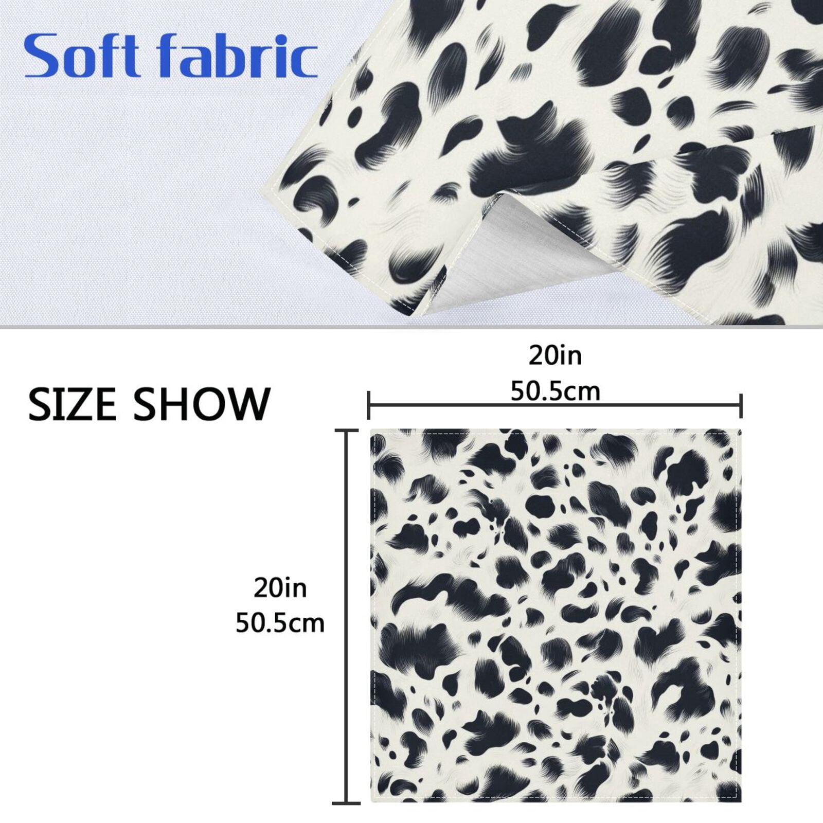 JSTEL Cow Prints Cloth Napkins Set of 6, 20x20 Inch Washable and Reusable Napkin for Decoupage Dinner Party Everyday Use