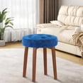 thumbnail image 6 of Round Ottoman, Multifunctional Vanity Stool Velvet Round Ottoman Modern Dressing Stool with Wood Legs for Living Room, Bathroom, Makeup Blue, 6 of 11