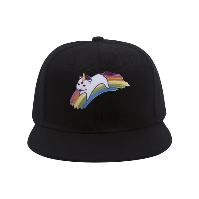 Gravity Threads Cute Rainbow Unicorn Patch Snapback Cap - Black