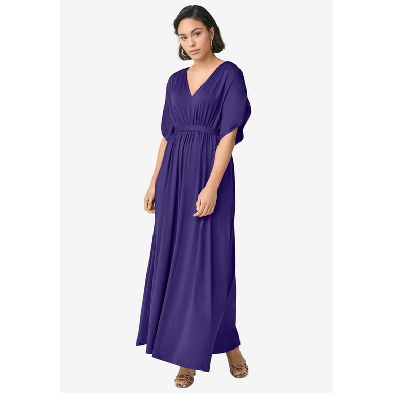 ellos Women s Plus Size Knit Tie Back Maxi Dress 14 16 Rose Multi Print Walmart