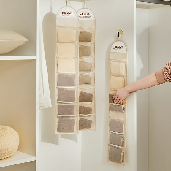 Yesbay Wall-mounted Storage Bag Multi Mesh Pockets Hair Rope Hairpins Socks Underwear Storage Pouch Home Dorm Back of The Door Hanging Organizer