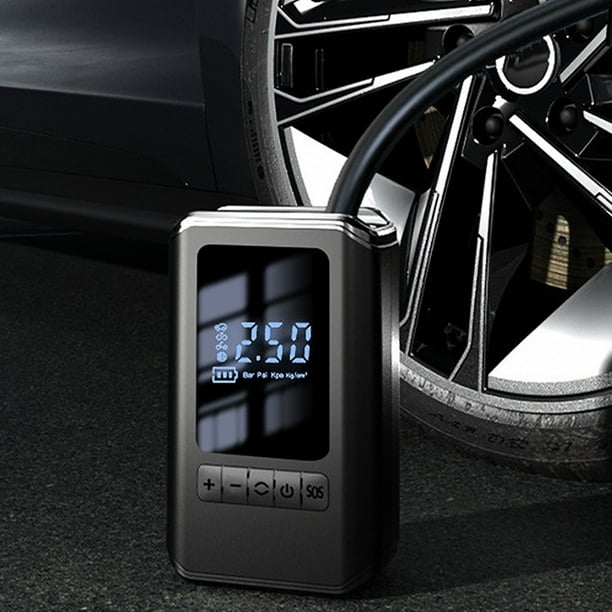 Inflador de neumáticos portátil de 150 PSI con compresor de aire, bomba de inflado para neumáticos de coche de 12 V con manómetro digital y luz LED de emergencia.