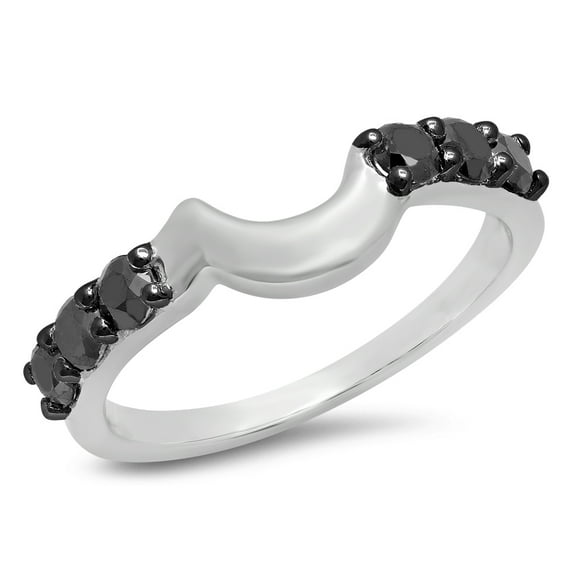 Dazzlingrock Collection 0.60 Carat (ctw) 10K Black Diamond Ladies Anniversary Wedding Contour Guard Band, White Gold, Size 4