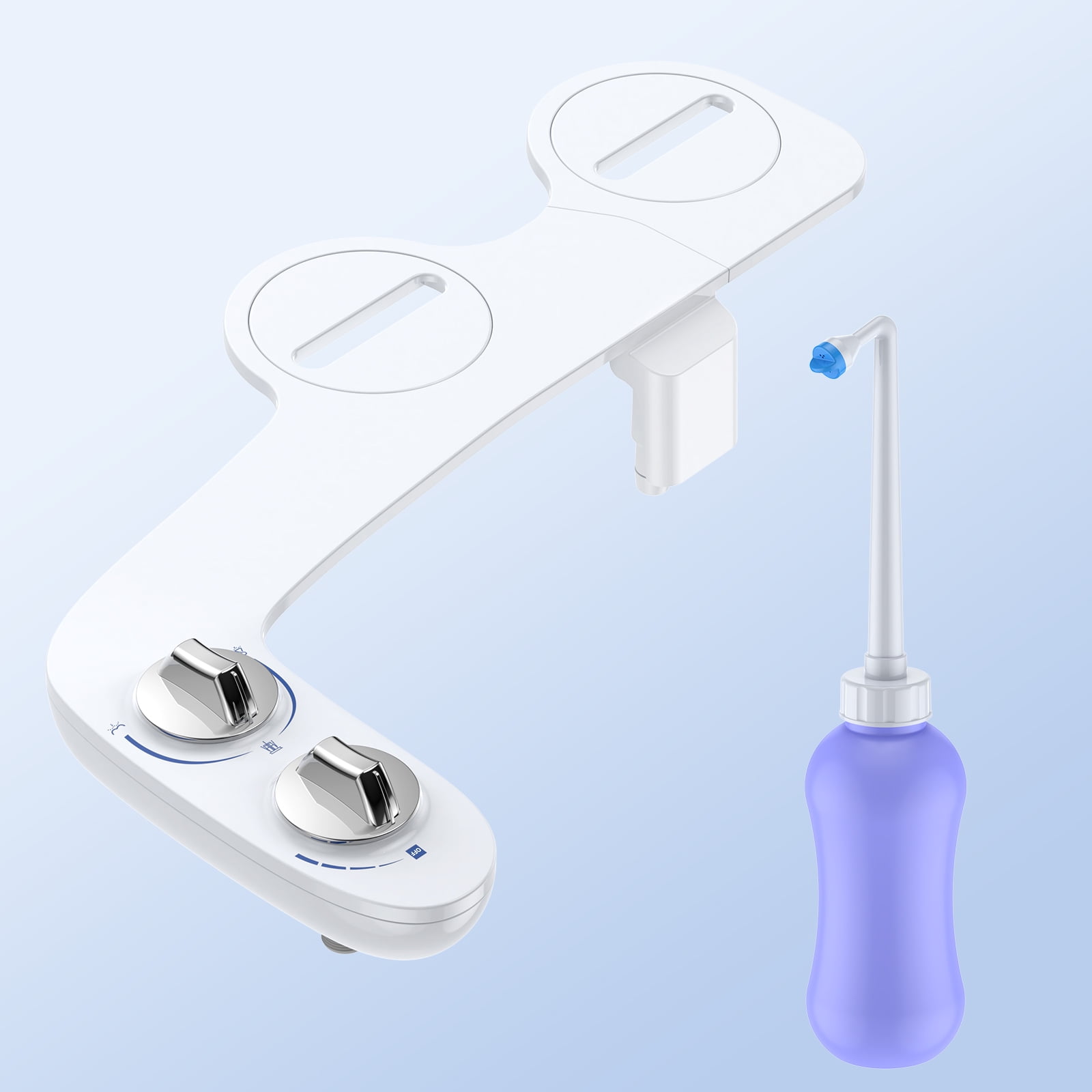 ChaoLink Bidet Attachment for Toilet, Self-Cleaning Dual Nozzle (Women-Bidet Wash) Toilet Bidet, Fresh Cold Water Sprayer Bidets for Existing Toilets with Pressure ControlWhite