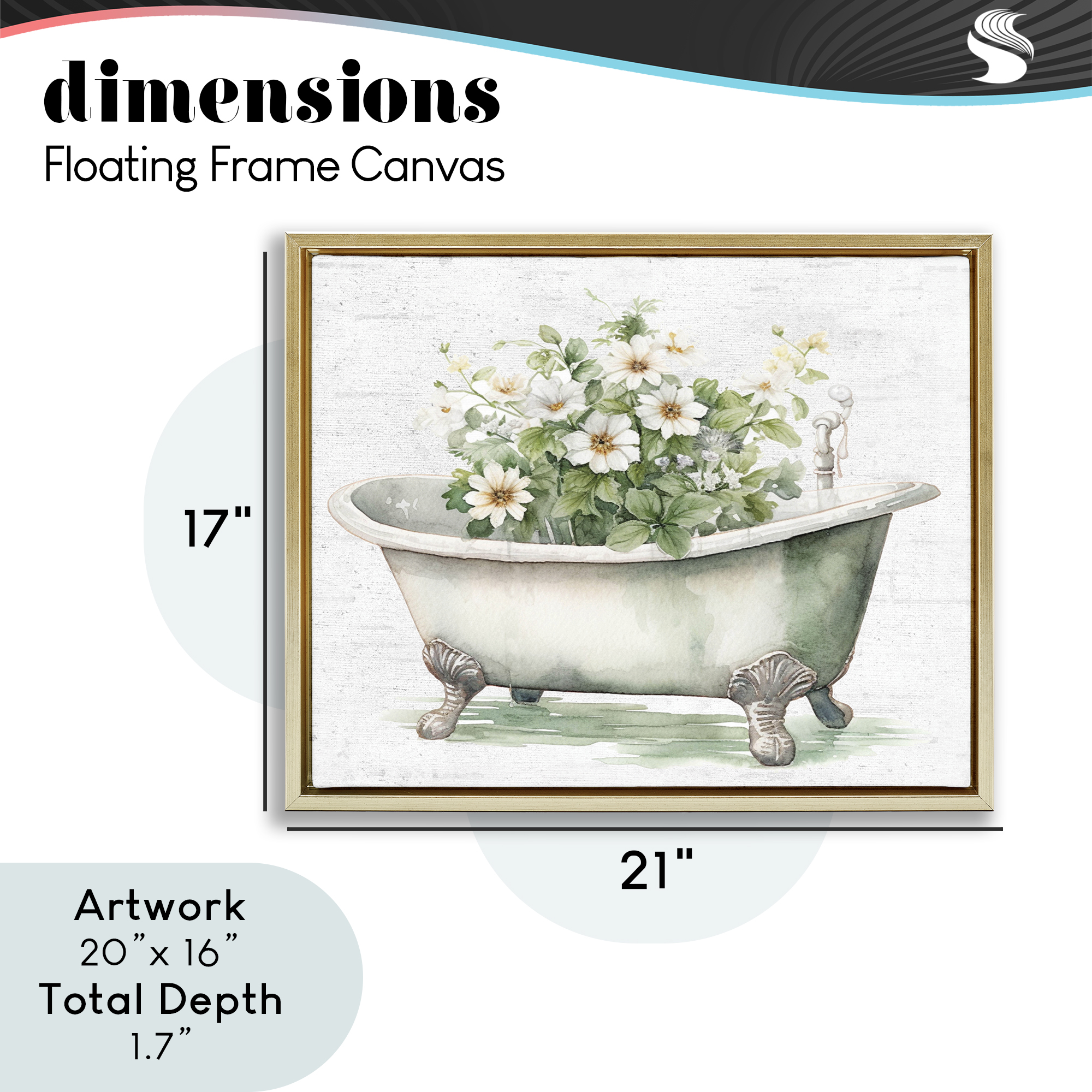 Boho Tub with Daisies Gold Framed Floater Canvas Wall Art, design by Lettered and Lined