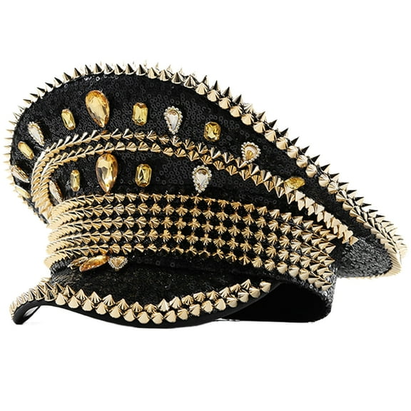 Acahhotxx Captain Hat, Jeweled Captain Hat Crystal Party Hat Sailors Hat for Wedding Party Hat Versatile for Club Stage
