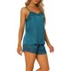 thumbnail image 4 of Conjuntos de pijama de satén para mujer INSPIRE CHIC con tirantes de encaje y pantalones cortos, 2 piezas, conjuntos de lounge de seda, XL azul pavo real, 4 of 6