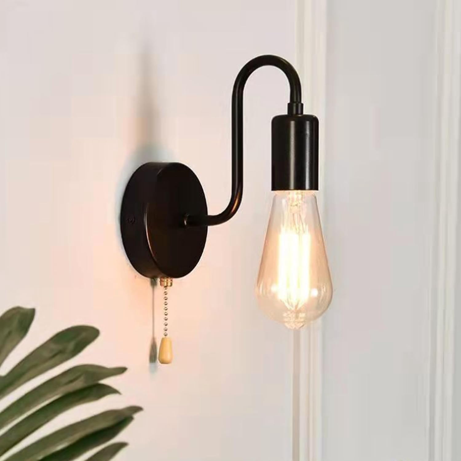 RGHJAR-Wall Sconces Pull String Light Fixture 1-Light Vintage Industrial Wall Lamp with Light Pull Chain, Fixture Hardwired E26 Base Wall Light Fixtures for Bedroom Hallway Bathroom, On/Off Control
