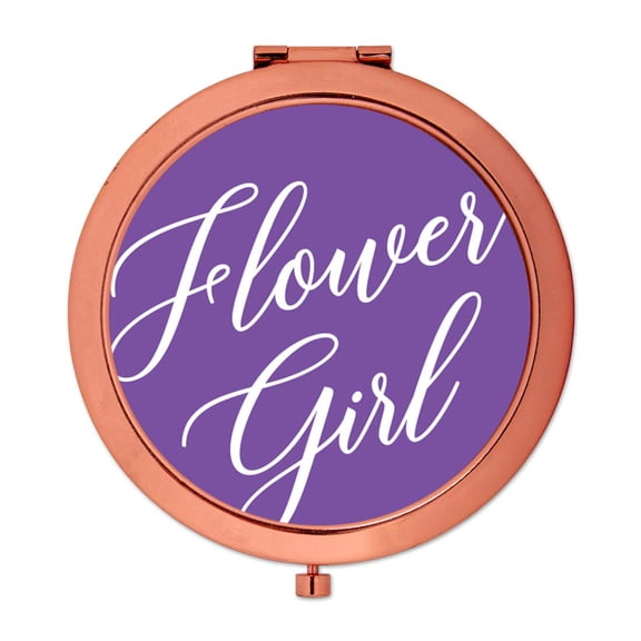 Koyal Wholesale Rose Gold Compact Mirror Flower Girl Wedding Gift, Royal Purple, 1-Pack