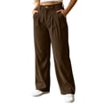 thumbnail image 4 of Oksale Corduroy Dress Pants for Women with Pockets Plus Size Pleated Front Business Casual Pants Loose Straight Leg Pants Officewear Brown M, 4 of 8