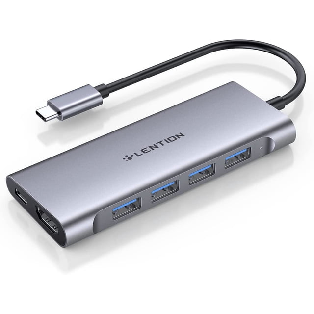 LENTION Hub USB C con HDMI 4K, 4 USB 3.0, Carga Tipo C Coatible con 2016-2023 MacBook Pro, Nuevo Mac Air y Surface, Chromebook, más, Adaptador de Controlador table (CB-C35, Gris pacial)