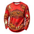 thumbnail image 2 of Halloween Sweatshirt for Men Pumpkin Ghost Printed Casual Vintage Long Sleeve Crew Neck Shirts Fall Winter Fashion Breathable Comfort Tops Red M, 2 of 4