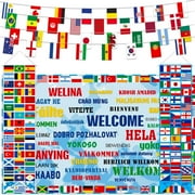 4 Pcs International World Flags Decoration Set International Welcome Banner Porch Country String Flag Bunting for Around The World Classroom Sports Clubs Soccer Bar Party Decorations