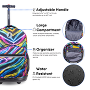 J World Boys and Girls Sunrise 18 Rolling Backpack for School and Travel, Quantum