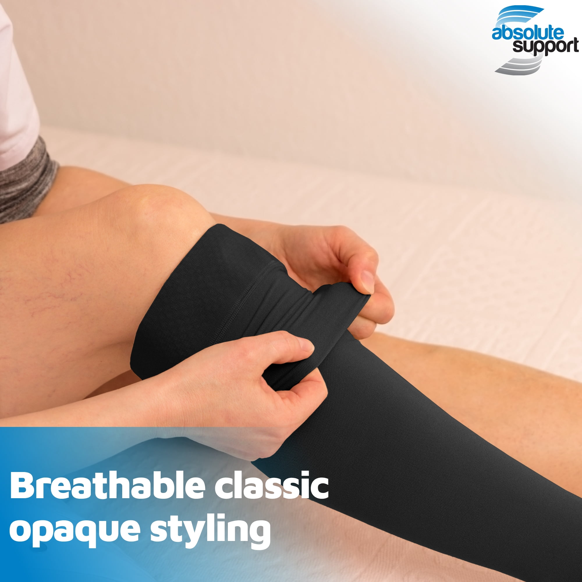 Opaque Compression Thigh Highs for Women and Men 20-30mmHg - Black, Medium