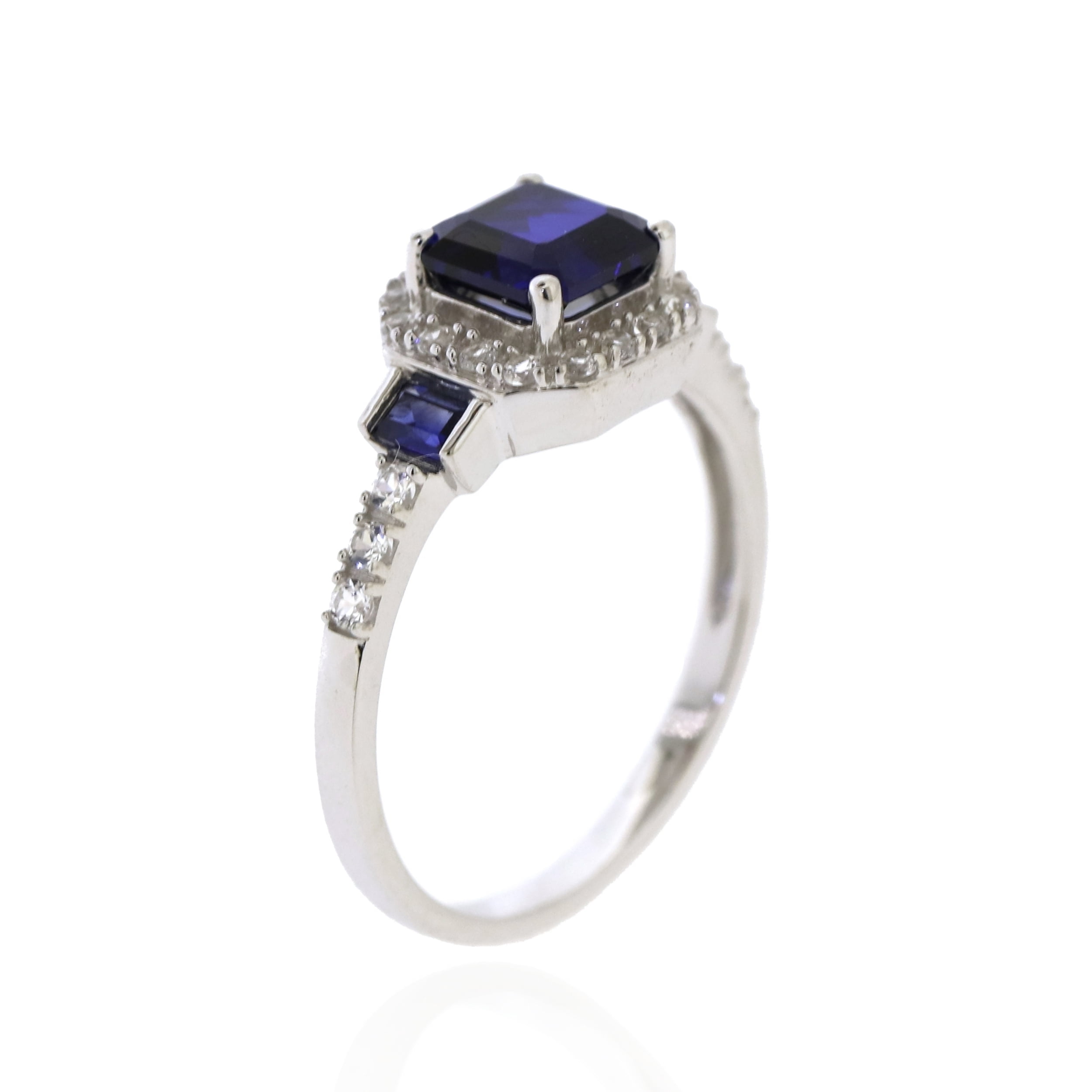 Jay Heart Designs 925 Sterling Silver Created Sapphire and Created White Sapphire Ring