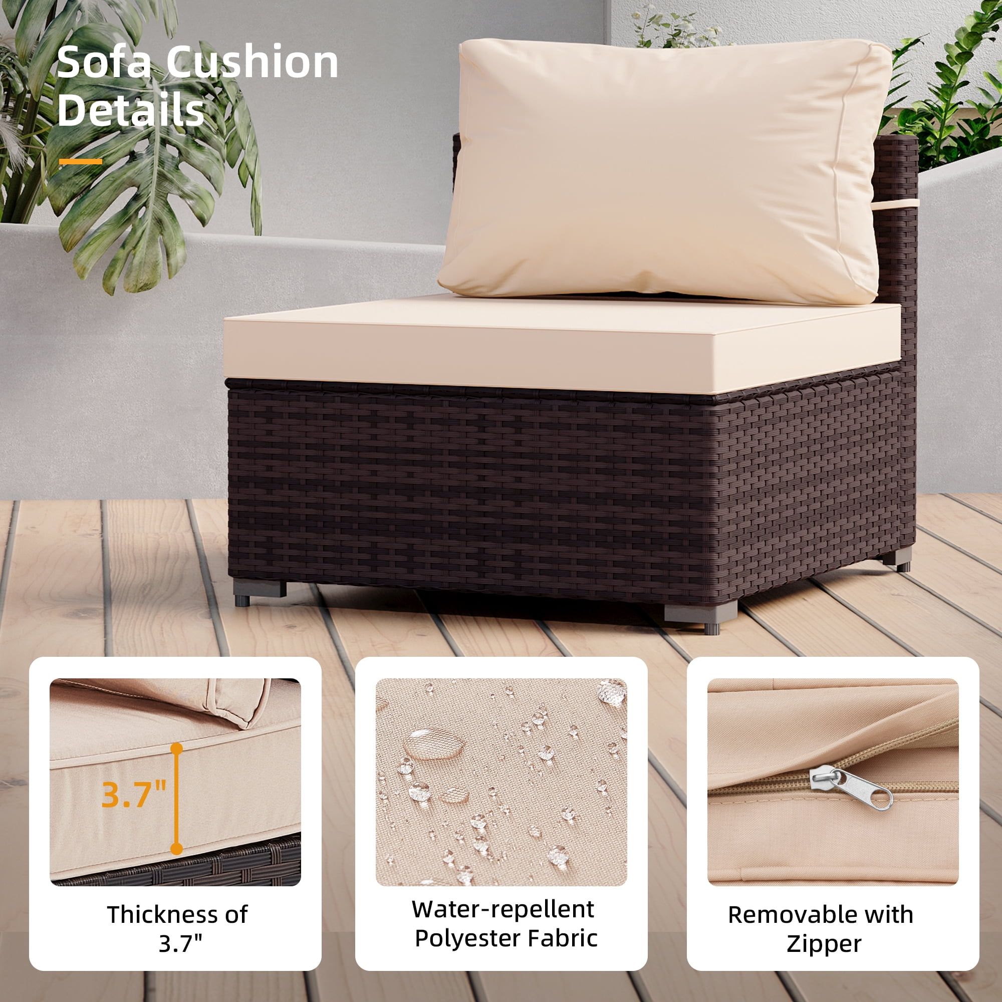 UPHA 5 Pieces Outdoor furniture Sets Patio Sectional Couch Wicker Conversation Sofa for Pools Outside, Gardens, Decks, Brown Rattan, Beige Cushion