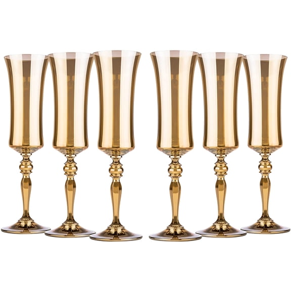 Glasstar 6 Oz Honey Lead-Free Crystal Golden Champagne Flutes, Wedding Gift, Gift for Anniversary, Set of 6
