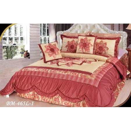 Ruffle Bedding Set DaDa Bedding Sunset Rubies Red Burgundy Beige Floral Ruffles Comforter Set - Twin - 3-PCS ()