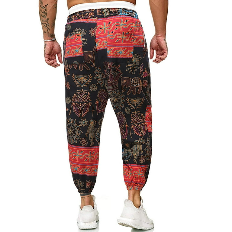 IROINNID Pant's For Men Relaxed Cigarette Long Sport Pants Linen Fit  Trousers Running Joggers Print Elastic Waist Pants