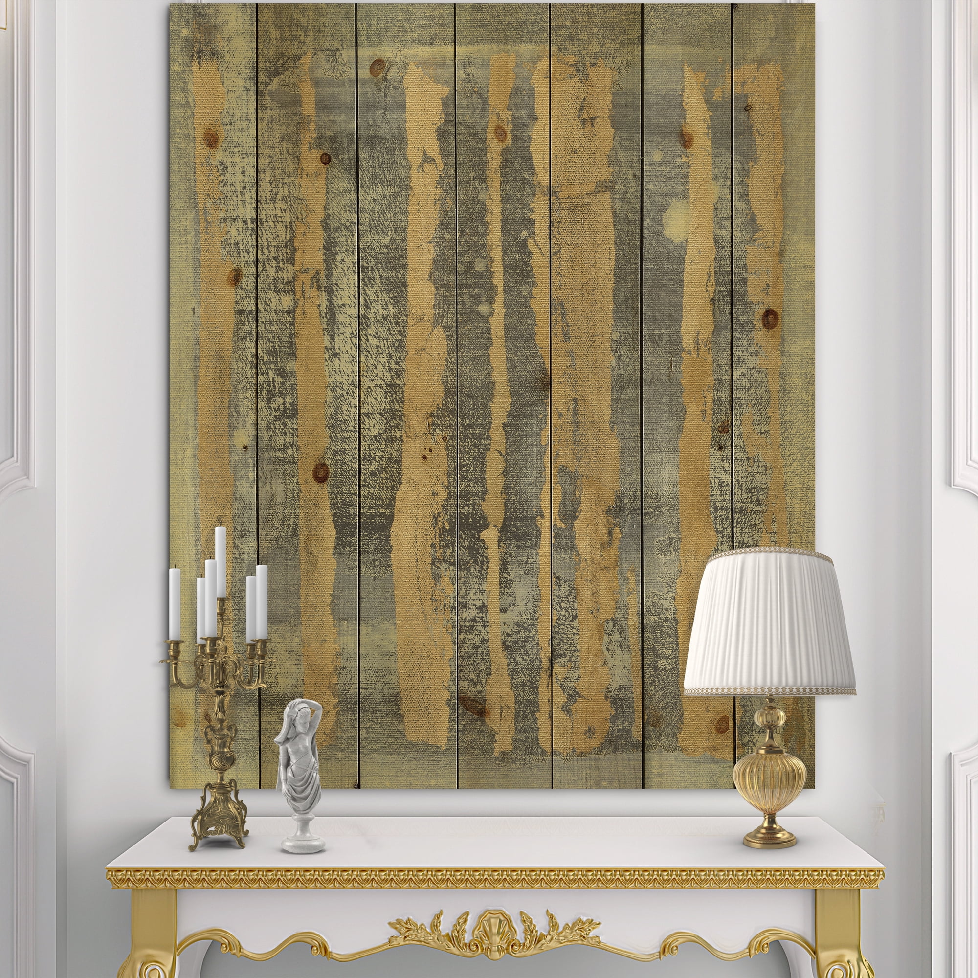 Designart 'Abstract Glam Metallic Form IV' Modern & Transitional Print on Natural Pine Wood