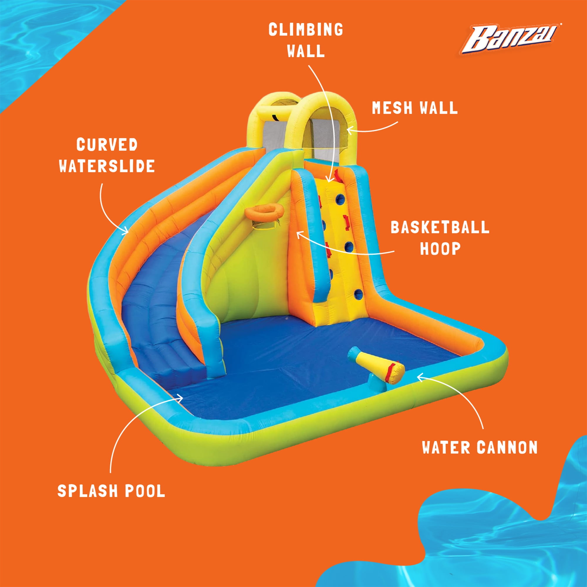 Banzai Splash N Blast Outdoor Inflatable Water Slide Splash Pool and Park