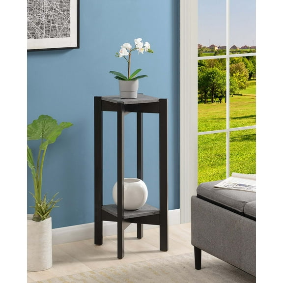 Convenience Concepts Planters & Potts Deluxe Square 2 Tier Plant Stand, Faux Cement/Black