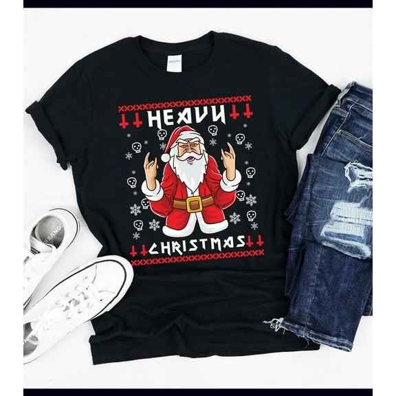Heavy Metal Christmas Sleigher Graphic Unisex T-Shirt for Rock Music Holiday Wear up to 5XL