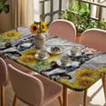 thumbnail image 3 of Farmhouse Table Cloths for 6 Foot Rectangle Tables, Vintage Sunflowers Animals Printed Wood Grain Patio Waterproof Elastic Fitted Tablecloths, Washable Rectangular Table Cover for Camping, 3 of 8