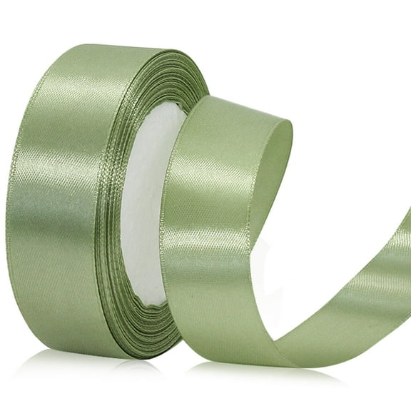 Sage Green Satin Ribbon 1 Inch Wide 25 Yards, Silk Fabric Ribbon for DIY Crafts Flower Arrangements Gift Bows Wedding Party Decorations, Green