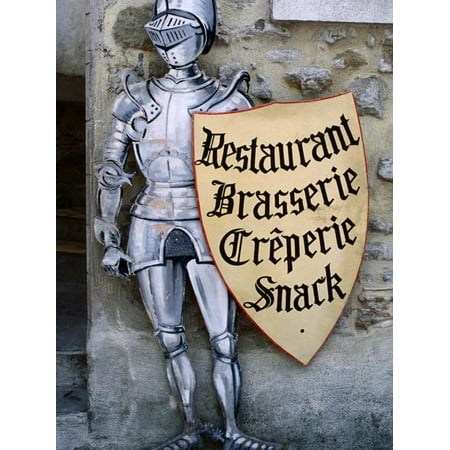 Knight in Armour Restaurant Sign in Medieval Walled City, Carcassonne, France Print Wall Art By Dallas