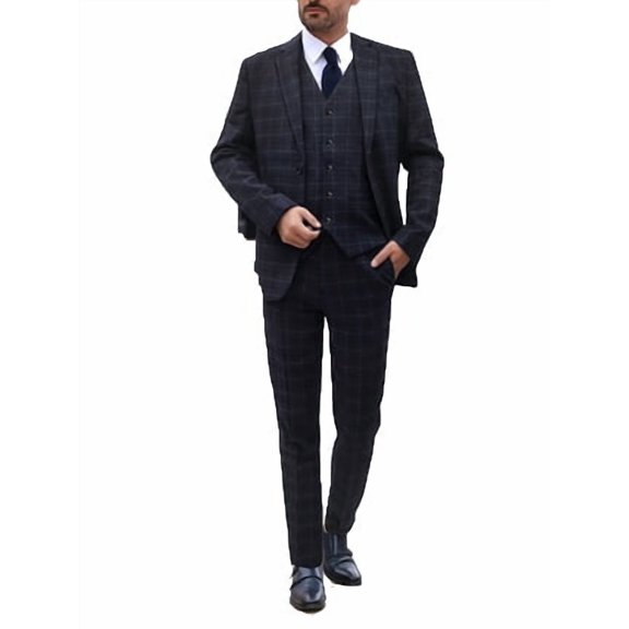 Finelong Men's Plaid Three - Piece Suit, Suitable for Business and Travel