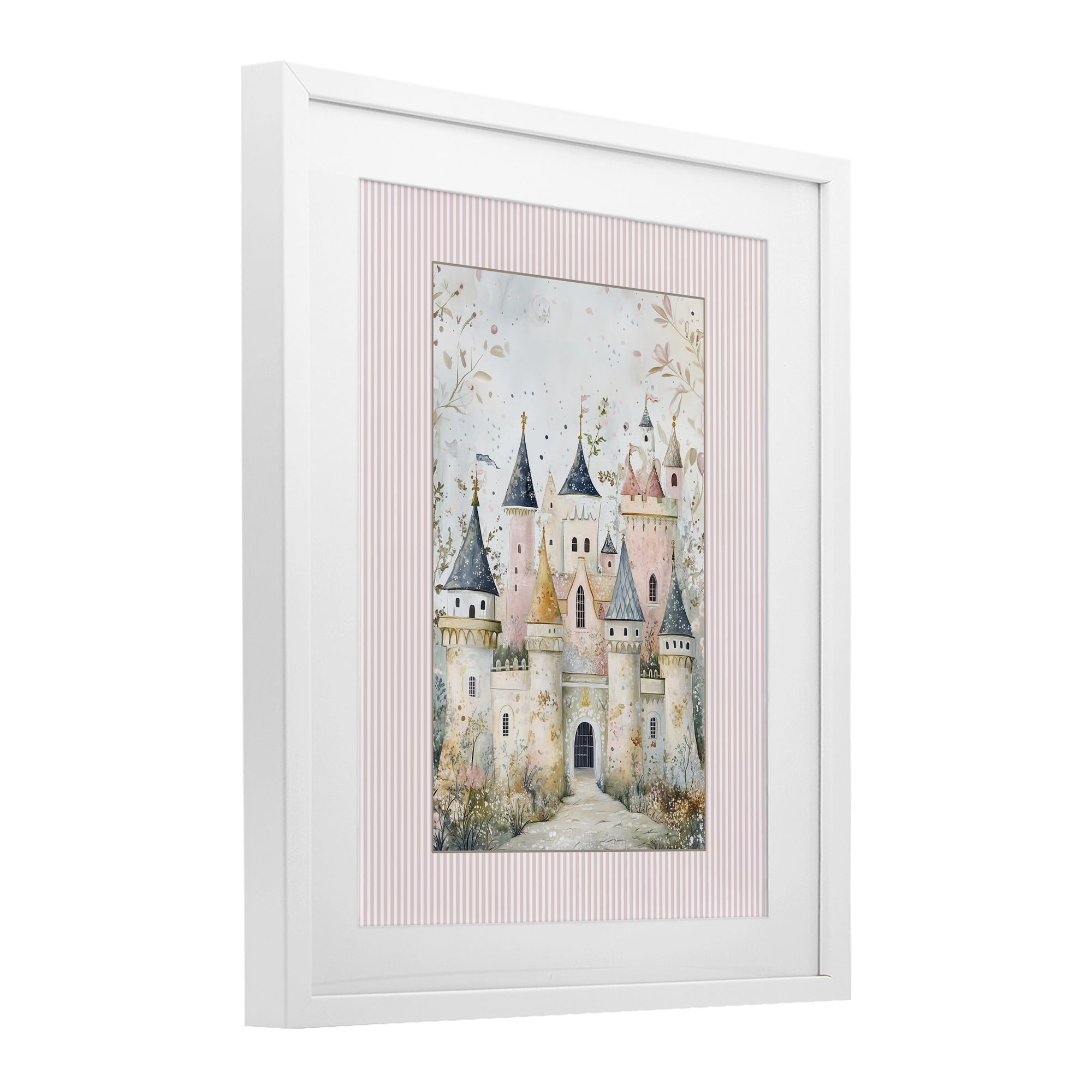 Stupell Industries Enchanted Dreams Castle White Framed Print Under Glass, design by Christine Simpson Art