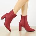 thumbnail image 2 of Unique Bargains Women's Strap Decor Point Toe Block High Heels Ankle Boots, 2 of 7
