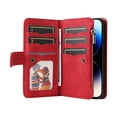 thumbnail image 5 of Allytech Flip Wallet Case for iPhone 15 Pro Max, Vintage PU Leather Folio Stand Shockproof Zipper Pocket 9 Cards Slots Protective Wallet Case Cover for Apple iPhone 15 Pro Max 6.7" - Red, 5 of 13