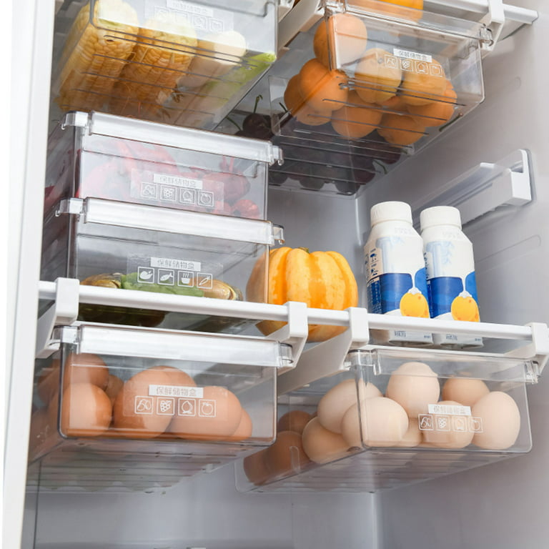 Homeyet Fridge Mate Refrigerator Pull Out Bin, Clear Fridge Drawer Organizer Box with Handle for Food, Drinks, Eggs, Vegetables Organization, 8
