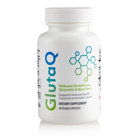 GlutaQ by Market America, a powerful blend of antioxidants-supporting ingredients focussed on healthy aging & energy. Vegan, gluten-free formula w/ reduced glutathione, quercetin & beetroot