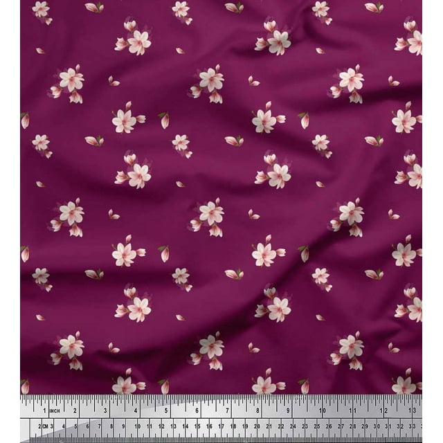 Soimoi Viscose Chiffon Fabric Leaves & Magnolia Floral Print Sewing Fabric Yard 42 Inch Wide