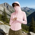 thumbnail image 2 of Vinsonshop UPF 50+ Women's Sun Shield Hooded Jacket Lightweight Zip Front Sun Protection Shirt with Built-in Face Mask for Outdoor Sports Pink L, 2 of 6